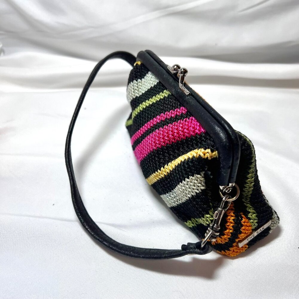 The Sak-Miniture Purse-Black/Fuchsia/Green/Yellow Stripes-Lined Pink-Wrist Purse - Picture 6 of 16